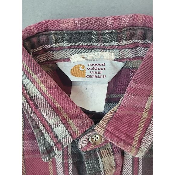 VTG Carhartt Flannel Shirt Small Distressed Plaid Los Angeles Spellout USA - Picture 3 of 8